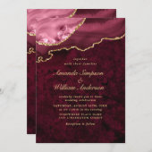 Modern Golden Burgundy Marble Agate Wedding Kaart (Voorkant / Achterkant)