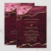 Modern Golden Burgundy Marble Agate Wedding Kaart (Voorkant / Achterkant)