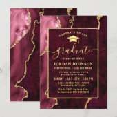 Modern Golden Burgundy Marble Graduation Party Kaart (Voorkant / Achterkant)
