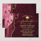 Modern Golden Burgundy Marble Graduation Party Kaart (Voorkant / Achterkant)