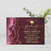 Modern Golden Burgundy Marble Graduation Party Kaart (Staand voorkant)