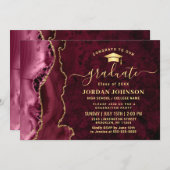 Modern Golden Burgundy Marble Graduation Party Kaart (Voorkant / Achterkant)