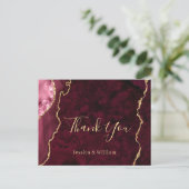 Modern Golden Burgundy Marble Wedding Bedankt Briefkaart (Staand voorkant)