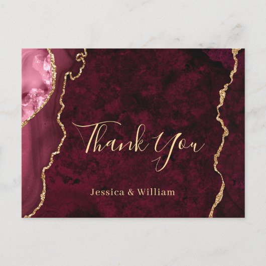 Modern Golden Burgundy Marble Wedding Bedankt Briefkaart (Voorkant)