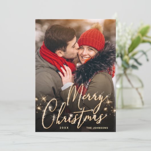 Modern Golden Christmas 4 PHOTO Greeting Feestdagenkaart (Staand voorkant)