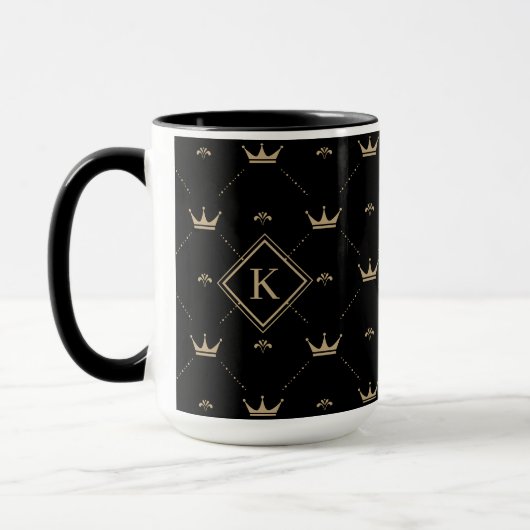 Modern Golden Crown Pattern Monogram Initiaal Zwar Mok (Links)
