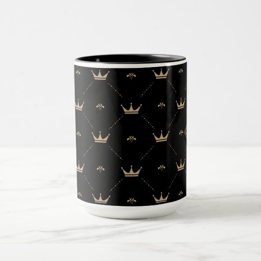 Modern Golden Crown Pattern Monogram Initiaal Zwar Mok (Midden)