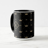Modern Golden Crown Pattern Monogram Initiaal Zwar Mok (Voorkant links)