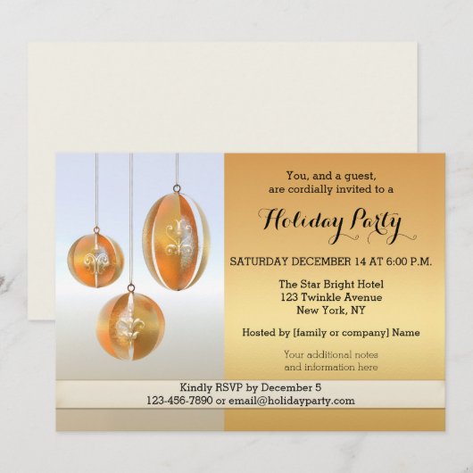 Modern Golden Design Holiday Party Invitation Kaart (Voorkant / Achterkant)