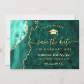 Modern Golden Emerald Marble Afstuderen QR-code Save The Date (Voorkant)