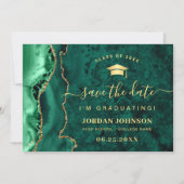 Modern Golden Emerald Marble Afstuderen QR-code Save The Date (Voorkant)