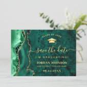 Modern Golden Emerald Marble Afstuderen QR-code Save The Date (Staand voorkant)