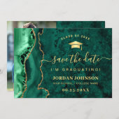 Modern Golden Emerald Marble Afstuderen QR-code Save The Date (Voorkant / Achterkant)