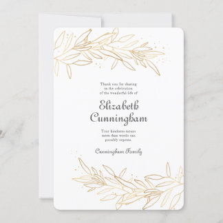 Modern Golden Floral Memorial Bedankkaart