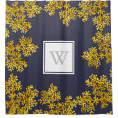 Modern Golden Flower Buds & Dark Grey | Monogram Douchegordijn (Voorkant)