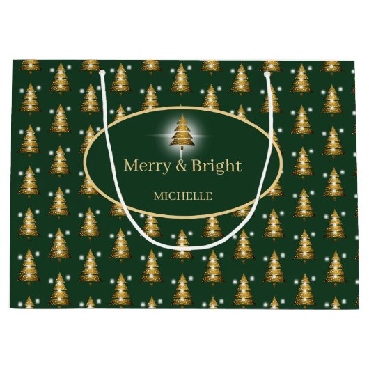 Modern Golden Glitter Green Christmas Tree  Groot Cadeauzakje (Voorkant)