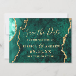 Modern Golden Green Agate Marble Wedding Save The Date