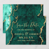 Modern Golden Green Agate Marble Wedding Save The Date (Voorkant / Achterkant)