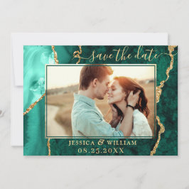 Modern Golden Green Agate PHOTO Wedding Save The Date