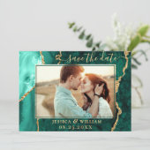 Modern Golden Green Agate PHOTO Wedding Save The Date (Staand voorkant)