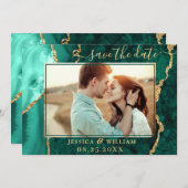Modern Golden Green Agate PHOTO Wedding Save The Date (Voorkant / Achterkant)