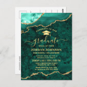 Modern Golden Green Graduation Party Invitation Briefkaart (Voorkant / Achterkant)