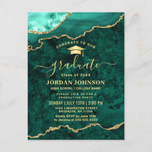 Modern Golden Green Graduation Party Invitation Briefkaart