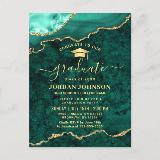 Modern Golden Green Graduation Party Invitation Briefkaart (Voorkant)