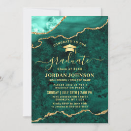 Modern Golden Green Marble Graduation Party Kaart