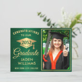 Modern Golden Green PHOTO Afstuderen Kaart (Staand voorkant)