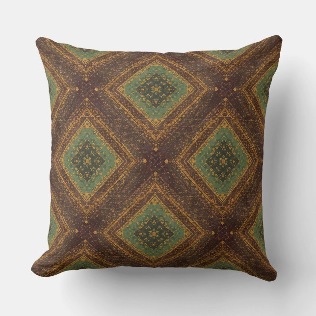 Modern Golden Grid Pattern , Gold Burgundy Green Kussen (Voorkant)