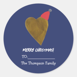 Modern Golden Heart met Pet Dark Blue Ronde Sticker