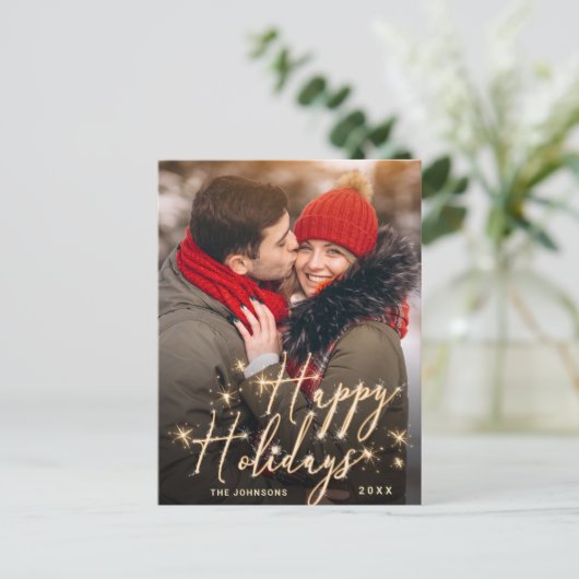 Modern Golden Holiday PHOTO kerstgroet Briefkaart (Staand voorkant)