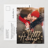 Modern Golden Holiday PHOTO kerstgroet Briefkaart (Voorkant / Achterkant)