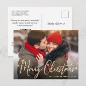 Modern Golden Holiday PHOTO kerstgroet Briefkaart (Voorkant / Achterkant)