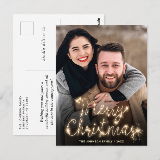 Modern Golden Holiday PHOTO kerstgroet Briefkaart (Voorkant / Achterkant)