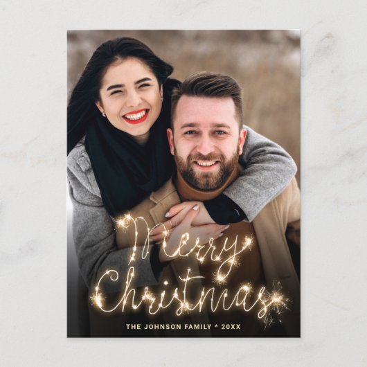 Modern Golden Holiday PHOTO kerstgroet Briefkaart (Voorkant)