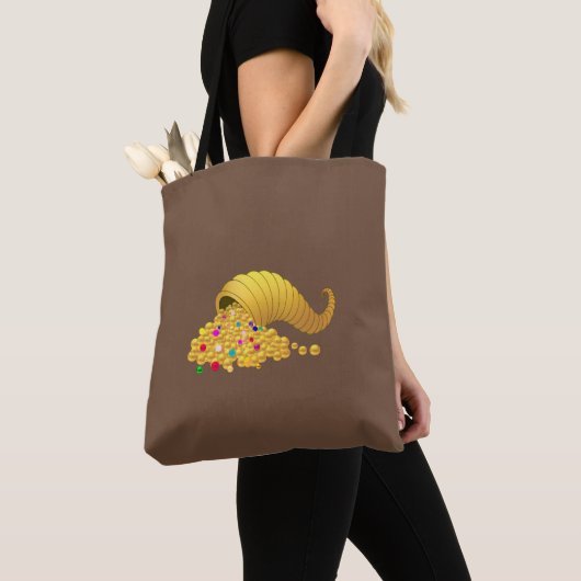 Modern Golden Horn of Plenty op Brown Tote Bag (Dichtbij)