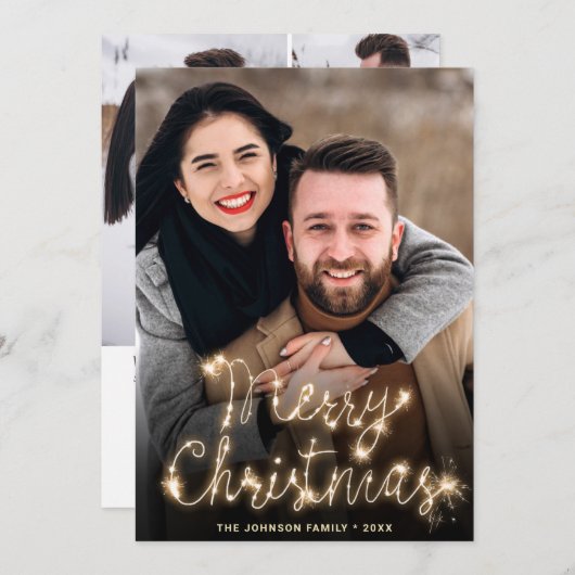 Modern Golden Kerstmis 4 PHOTO-groet Feestdagenkaart (Voorkant / Achterkant)