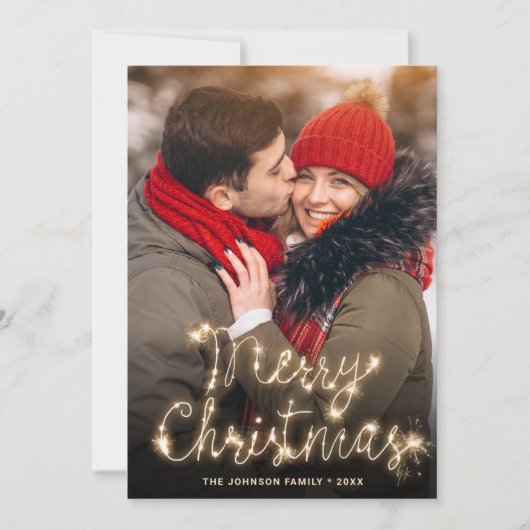 Modern Golden Kerstmis 4 PHOTO-groet Feestdagenkaart (Voorkant)