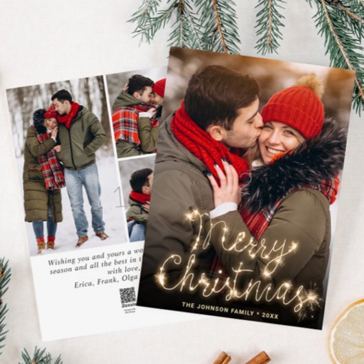 Modern Golden Kerstmis 4 PHOTO-groet Feestdagenkaart