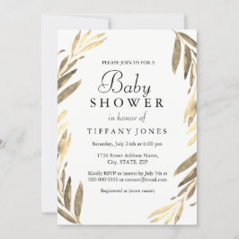 Modern Golden Leaf girl of Baby shower Invite Kaart