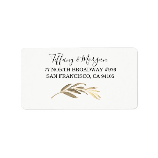 Modern Golden Leaf Script Return Address Label (Voorkant)