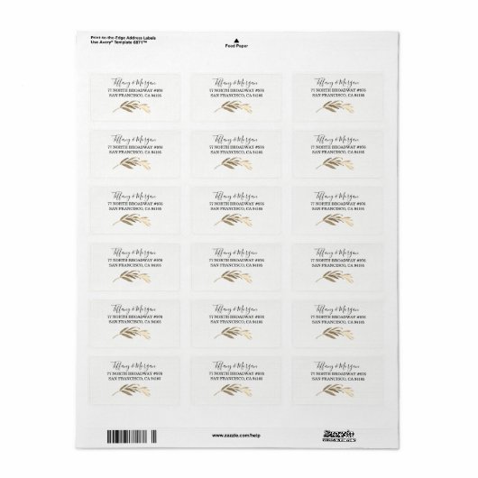 Modern Golden Leaf Script Return Address Label (Full Sheet)