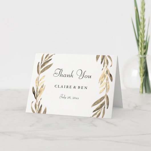 Modern Golden Leaf Wedding Bedankt (Voorkant)