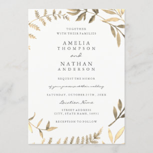 Modern Golden Leaf Wedding Invitation Kaart