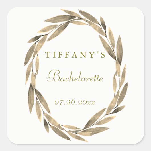 Modern Golden Leaf Wreath Bachelorette Sticker (Voorkant)