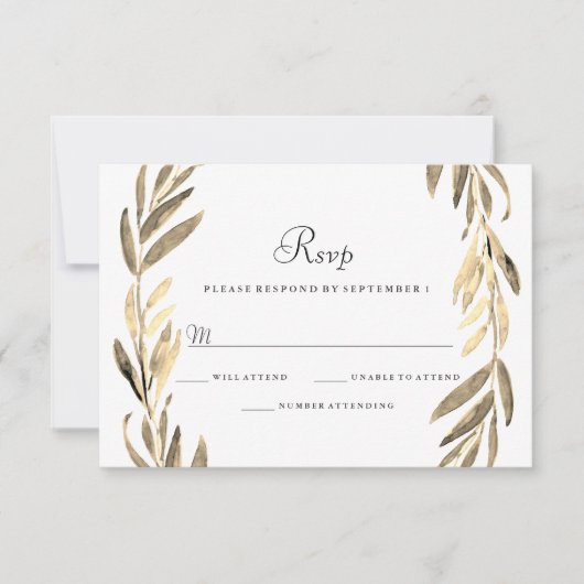Modern Golden Leaf Wreath Wedding RSVP (Voorkant)