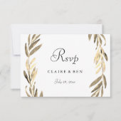 Modern Golden Leaf Wreath Wedding RSVP (Voorkant)