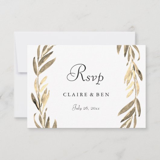 Modern Golden Leaf Wreath Wedding RSVP (Voorkant)